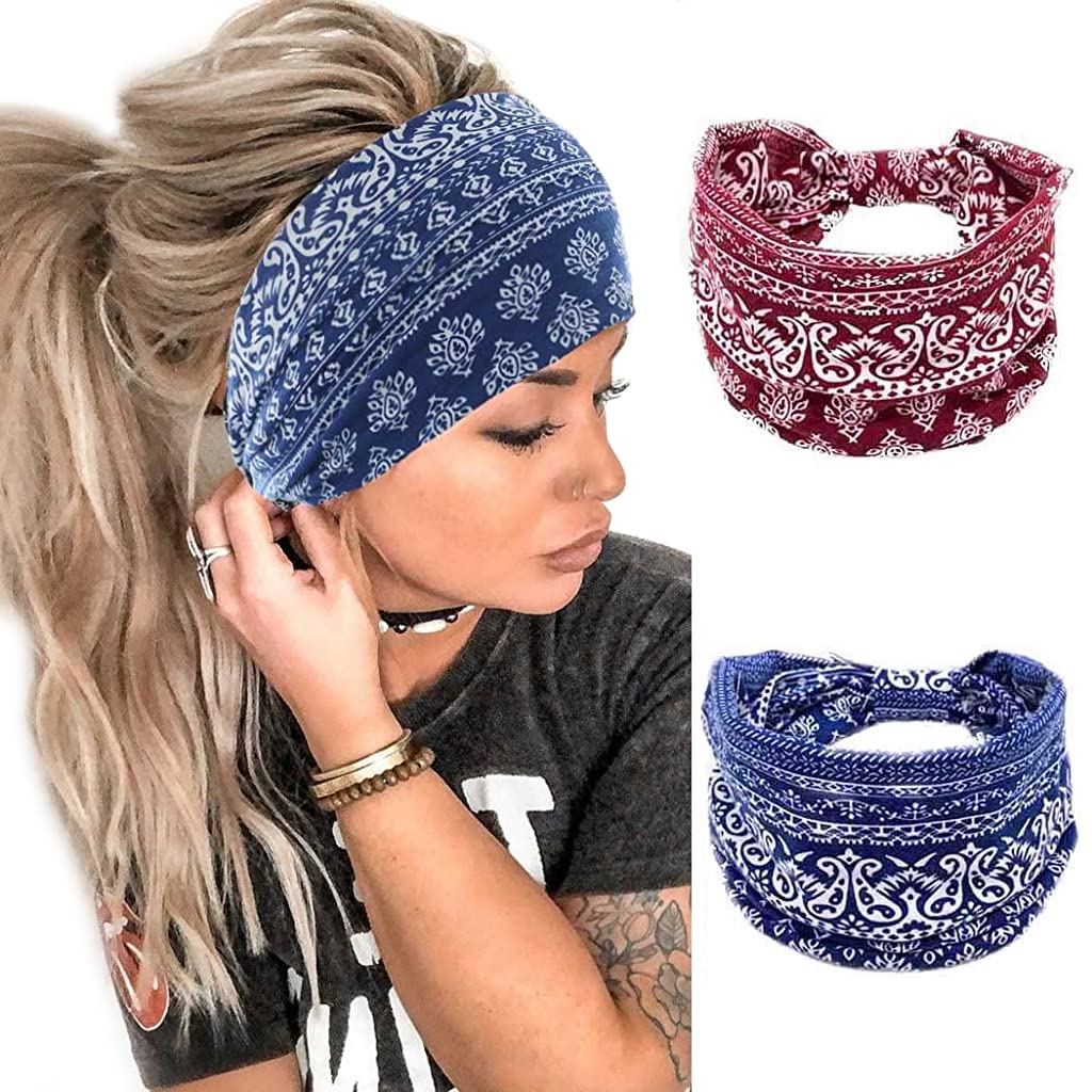 Proberos 2Pcs Gym Headbands Bohemian Headbands for Women Men, Stretch Wide Hair Bands Stylish Yoga Sweatband for Workout, Running, Tennis, Badminton, Marathons, Cycling, Black+Red+Blue Proberos 2Pcs Gym Headbands Bohemian Headbands for Women Men, Stretch Wide Hair Bands Stylish Yoga Sweatband for Workout, Running, Tennis, Badminton, Marathons, Cycling, Black+Red+Blue